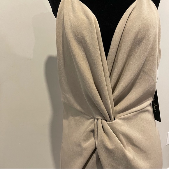 NWT Lulus Crepe Plunge Mini Dress Taupe Size X Large - Picture 4 of 12